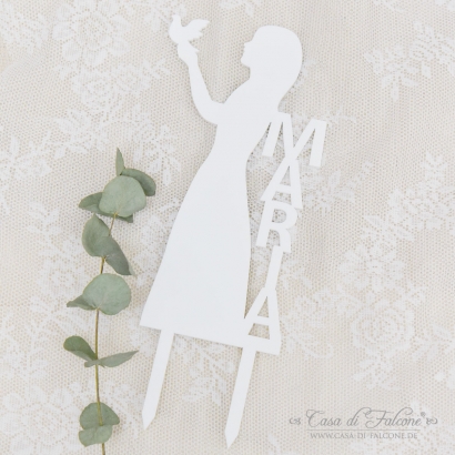Kommunion Cake Topper Mdchen mit Taube, personalisiert