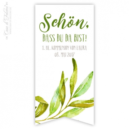Kommunion Aufkleber fr Gastgeschenke Olive, Fhnchen