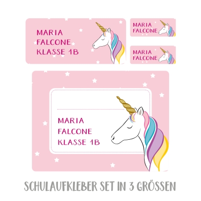 Namensaufkleber Set fr Schule Einhorn