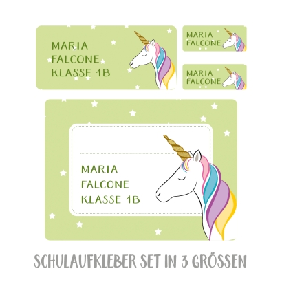 Namensaufkleber Set fr die Schule Einhorn