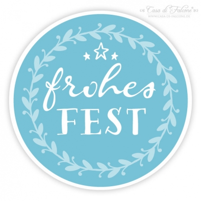 Weihnachtsaufkleber "Frohes Fest" Ranke Blautne
