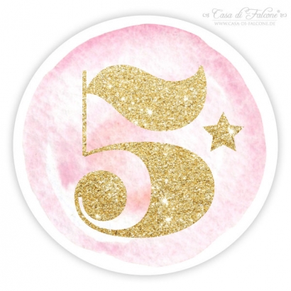 Zahlenaufkleber gold glitzer - rosa