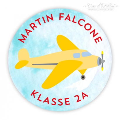 Namensaufkleber fr Schule Flugzeug