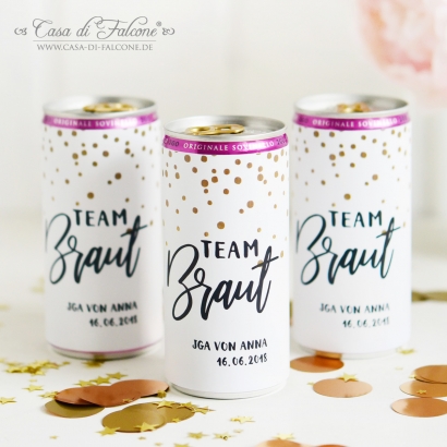 JGA I Hochzeit Prosecco Dose Banderole Dots gold
