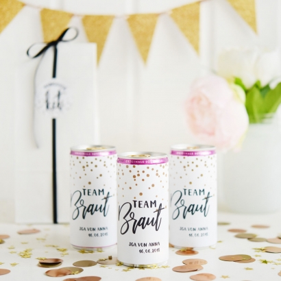 JGA I Hochzeit Prosecco Dose Banderole Dots gold