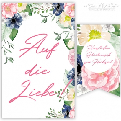 Weinetiketten Set Hochzeit, floral