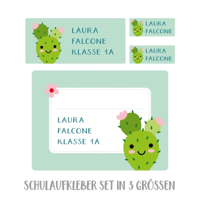 Namensaufkleber Set fr Schule Kaktus