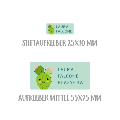 Namensaufkleber Set fr Schule Kaktus