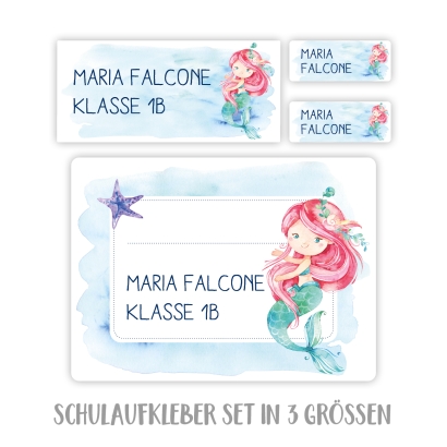 Personalisierte Schulaufkleber Set Meerjungfrau