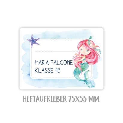 Personalisierte Schulaufkleber Set Meerjungfrau