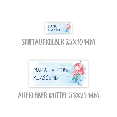 Personalisierte Schulaufkleber Set Meerjungfrau