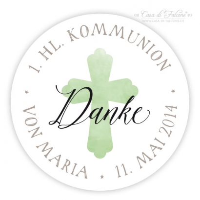 Personalisierte Aufkleber zur Kommunion Kreuz, rund