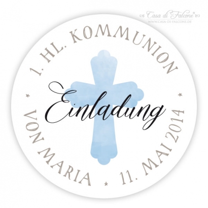 Personalisierte Aufkleber zur Kommunion Kreuz, rund
