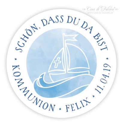 Personalisierte Aufkleber zur Kommunion Boot