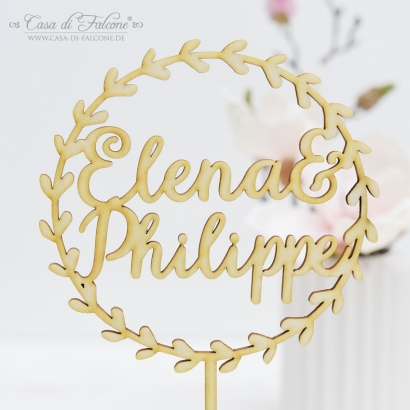 Hochzeit Caketopper mit Namen, Ranke rund