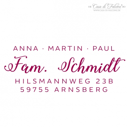 Familienstempel personalisiert, Kalligrafie