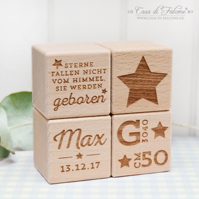 Gravierter Holzwrfel mit Motiv, Stern