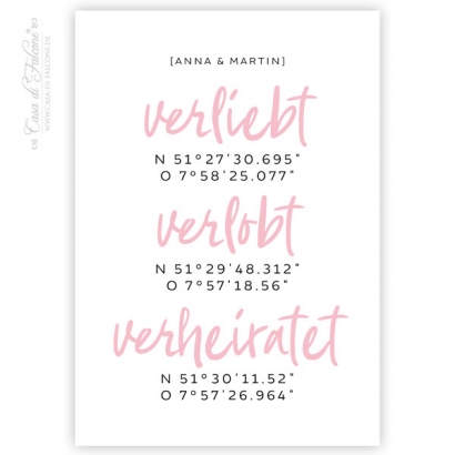 Personalisiertes Poster Hochzeit, verliebt verlobt verheiratet