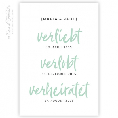 Personalisiertes Poster Hochzeit, verliebt verlobt verheiratet