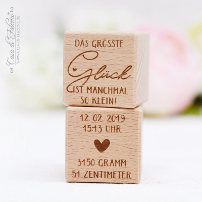 Holzstern Holzwrfel Set zur Geburt, personalisiert