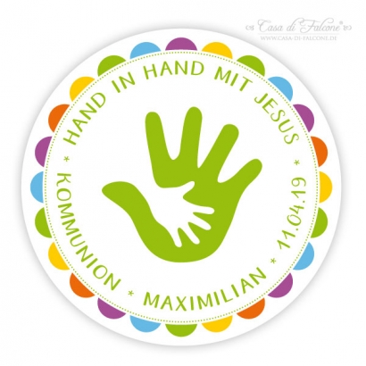 Personalisierte Aufkleber zur Kommunion Hand in Hand