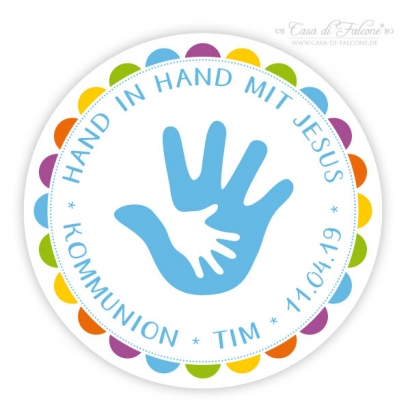 Personalisierte Aufkleber zur Kommunion Hand in Hand