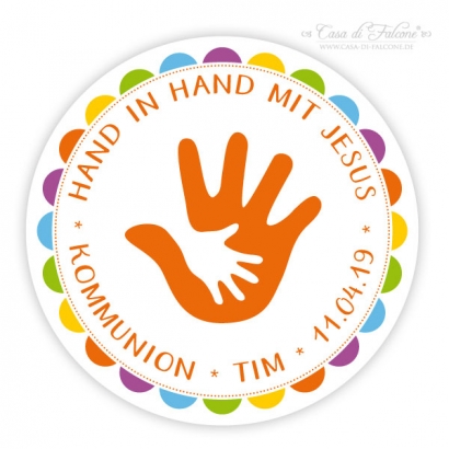 Personalisierte Aufkleber zur Kommunion Hand in Hand
