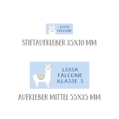 Namensaufkleber Set fr die Schule Lama