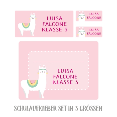 Namensaufkleber Set fr die Schule Lama
