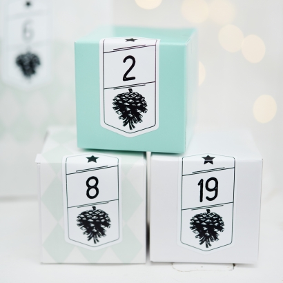 Adventskalender Aufkleber Tannenzapfen retro