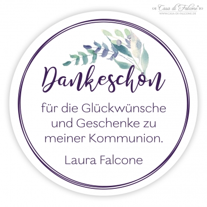 Kommunionsaufkleber, Bltterzweig blau-lila