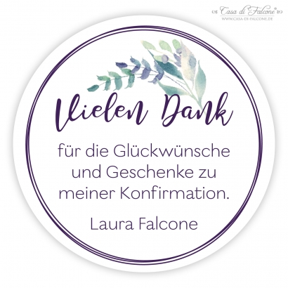 Kommunionsaufkleber, Bltterzweig blau-lila