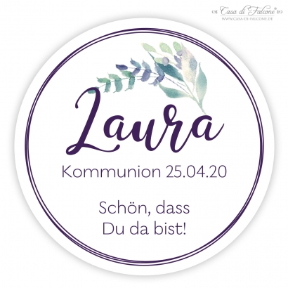 Kommunionsaufkleber, Bltterzweig blau-lila