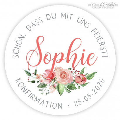 Personalisierte Aufkleber zur Konfirmation, Rose