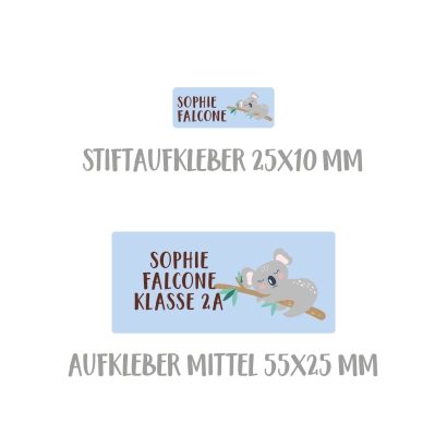Namensaufkleber Set fr die Schule Koala