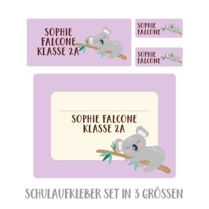 Namensaufkleber Set fr die Schule Koala