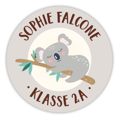 runde Namensaufkleber Koala, personalisiert