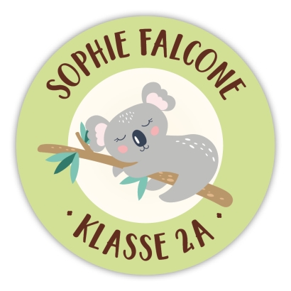 runde Namensaufkleber Koala, personalisiert