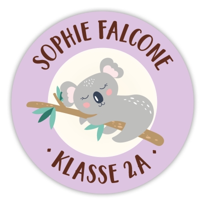 runde Namensaufkleber Koala, personalisiert