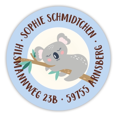 runde Namensaufkleber Koala, personalisiert
