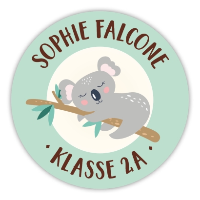 runde Namensaufkleber Koala, personalisiert