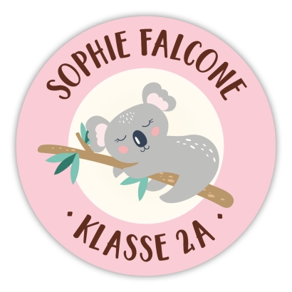 runde Namensaufkleber Koala, personalisiert