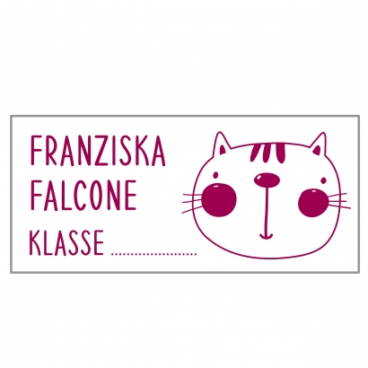 Personalisierter Schulstempel Katze mit Name und Klasse
