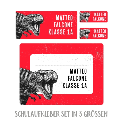 Namensaufkleber Set fr die Schule T Rex