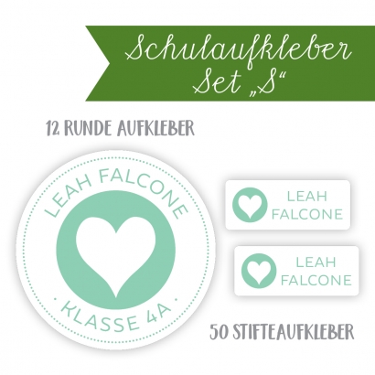 Schulaufkleber Set "S" Herz, personalisiert