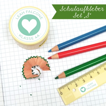 Schulaufkleber Set "S" Herz, personalisiert