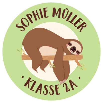 runde Namensaufkleber Faultier, personalisiert