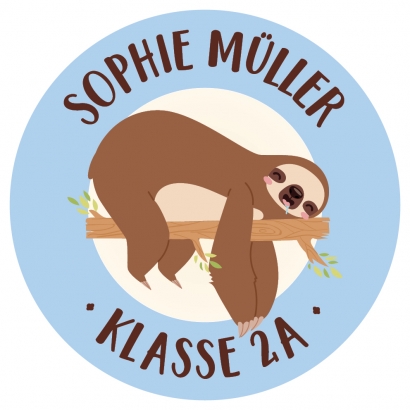 runde Namensaufkleber Faultier, personalisiert
