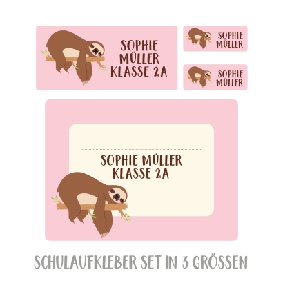 Schulaufkleber Set fr Schule Faultier