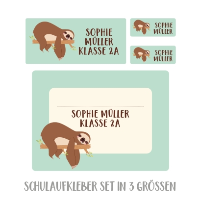 Schulaufkleber Set fr Schule Faultier